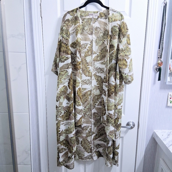 Gypsies & Moondust Other - Kimono Duster Tropical Print Botanical Palm Leaves Long Length Gypsy Moondust